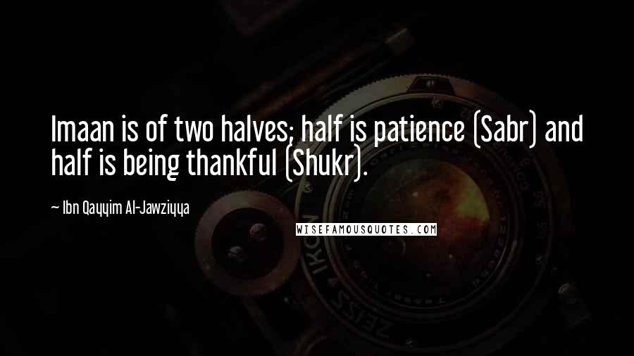 Ibn Qayyim Al-Jawziyya Quotes: Imaan is of two halves; half is patience (Sabr) and half is being thankful (Shukr).