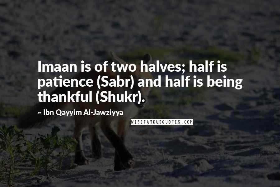 Ibn Qayyim Al-Jawziyya Quotes: Imaan is of two halves; half is patience (Sabr) and half is being thankful (Shukr).