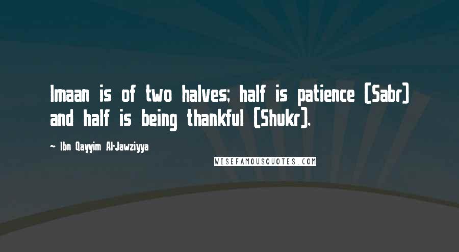 Ibn Qayyim Al-Jawziyya Quotes: Imaan is of two halves; half is patience (Sabr) and half is being thankful (Shukr).