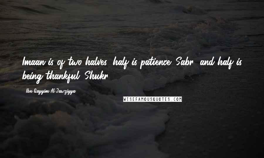 Ibn Qayyim Al-Jawziyya Quotes: Imaan is of two halves; half is patience (Sabr) and half is being thankful (Shukr).