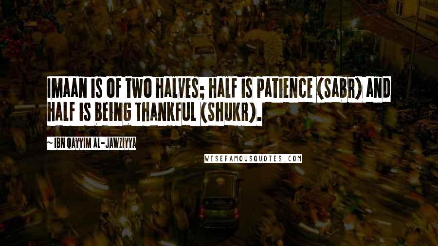 Ibn Qayyim Al-Jawziyya Quotes: Imaan is of two halves; half is patience (Sabr) and half is being thankful (Shukr).