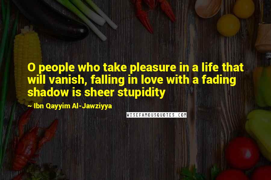 Ibn Qayyim Al-Jawziyya Quotes: O people who take pleasure in a life that will vanish, falling in love with a fading shadow is sheer stupidity