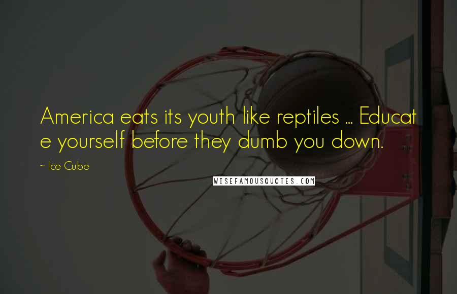 Ice Cube Quotes: America eats its youth like reptiles ... Educat e yourself before they dumb you down.