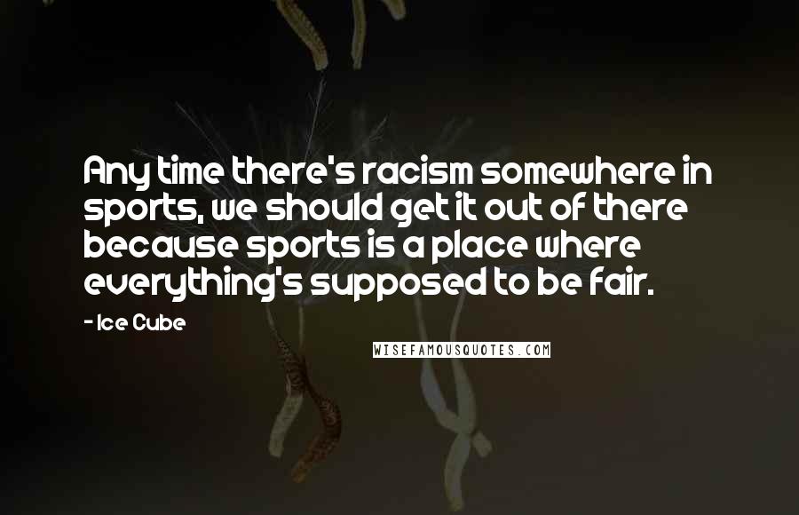 Ice Cube Quotes: Any time there's racism somewhere in sports, we should get it out of there because sports is a place where everything's supposed to be fair.