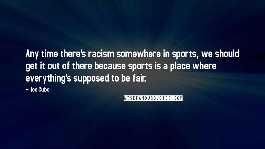 Ice Cube Quotes: Any time there's racism somewhere in sports, we should get it out of there because sports is a place where everything's supposed to be fair.