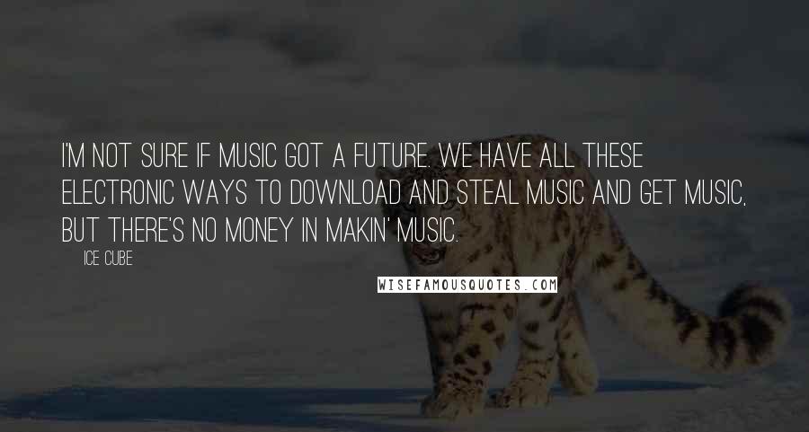 Ice Cube Quotes: I'm not sure if music got a future. We have all these electronic ways to download and steal music and get music, but there's no money in makin' music.