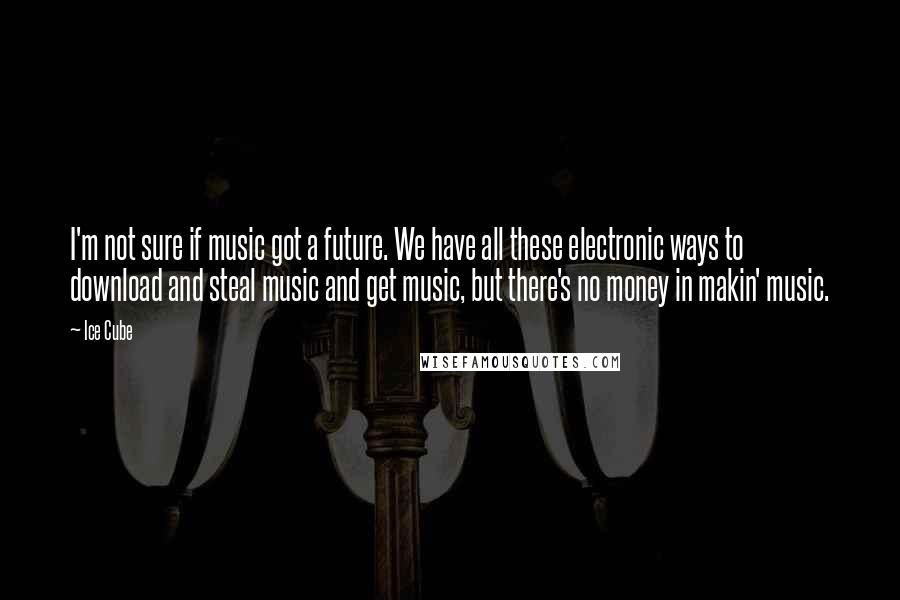 Ice Cube Quotes: I'm not sure if music got a future. We have all these electronic ways to download and steal music and get music, but there's no money in makin' music.
