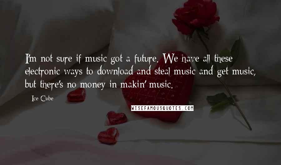 Ice Cube Quotes: I'm not sure if music got a future. We have all these electronic ways to download and steal music and get music, but there's no money in makin' music.