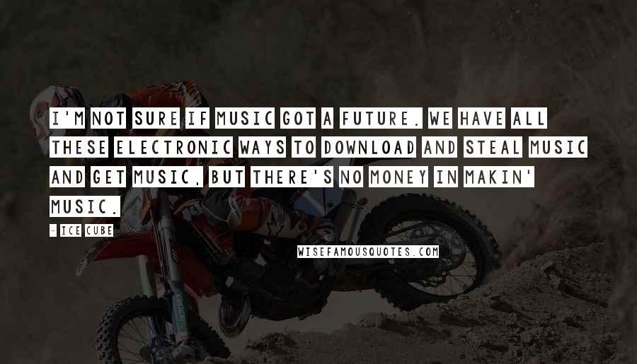 Ice Cube Quotes: I'm not sure if music got a future. We have all these electronic ways to download and steal music and get music, but there's no money in makin' music.