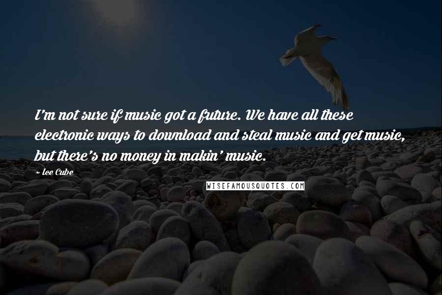 Ice Cube Quotes: I'm not sure if music got a future. We have all these electronic ways to download and steal music and get music, but there's no money in makin' music.