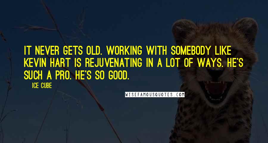 Ice Cube Quotes: It never gets old. Working with somebody like Kevin Hart is rejuvenating in a lot of ways. He's such a pro. He's so good.