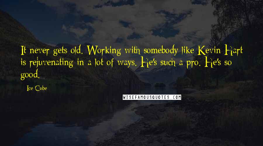 Ice Cube Quotes: It never gets old. Working with somebody like Kevin Hart is rejuvenating in a lot of ways. He's such a pro. He's so good.