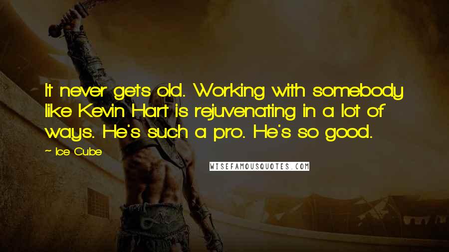 Ice Cube Quotes: It never gets old. Working with somebody like Kevin Hart is rejuvenating in a lot of ways. He's such a pro. He's so good.