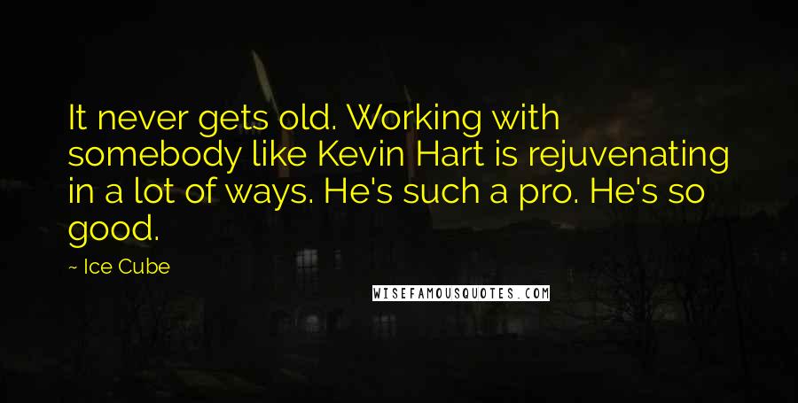 Ice Cube Quotes: It never gets old. Working with somebody like Kevin Hart is rejuvenating in a lot of ways. He's such a pro. He's so good.