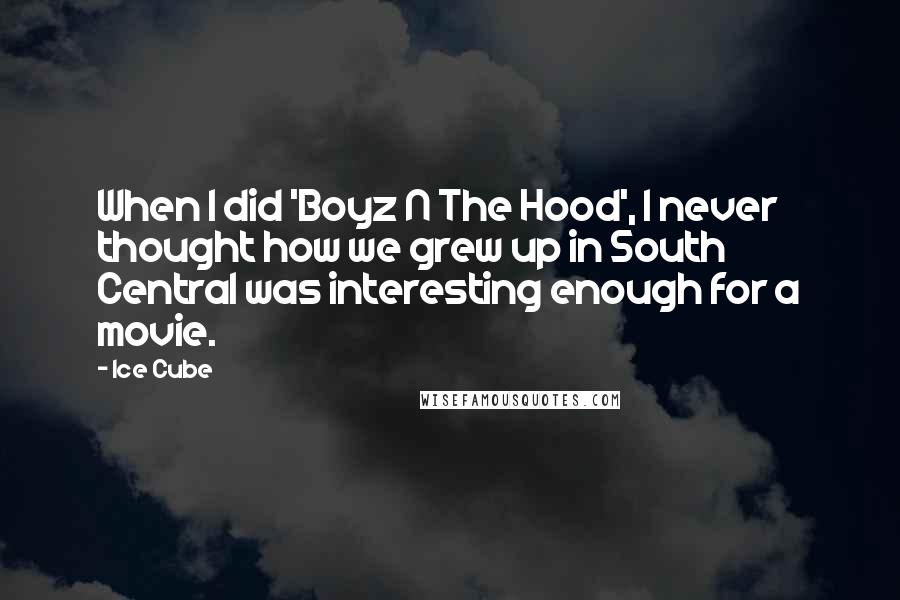 Ice Cube Quotes: When I did 'Boyz N The Hood', I never thought how we grew up in South Central was interesting enough for a movie.
