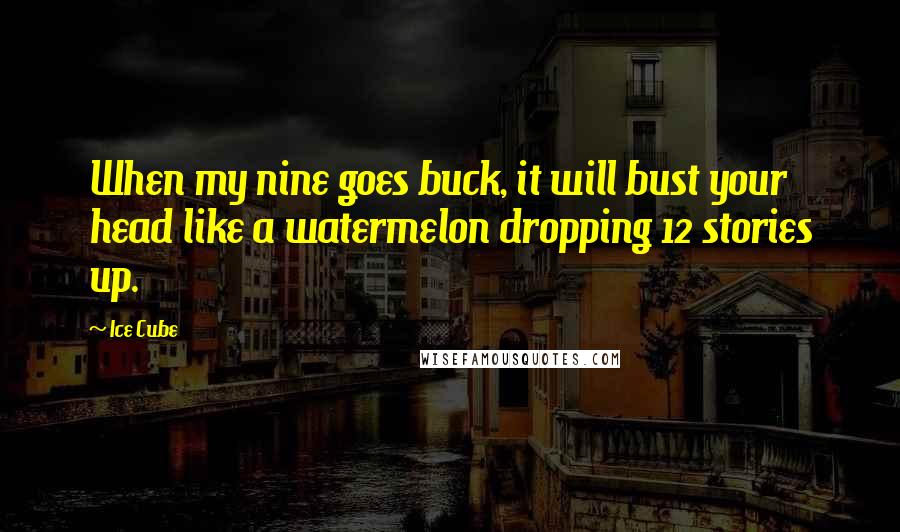 Ice Cube Quotes: When my nine goes buck, it will bust your head like a watermelon dropping 12 stories up.