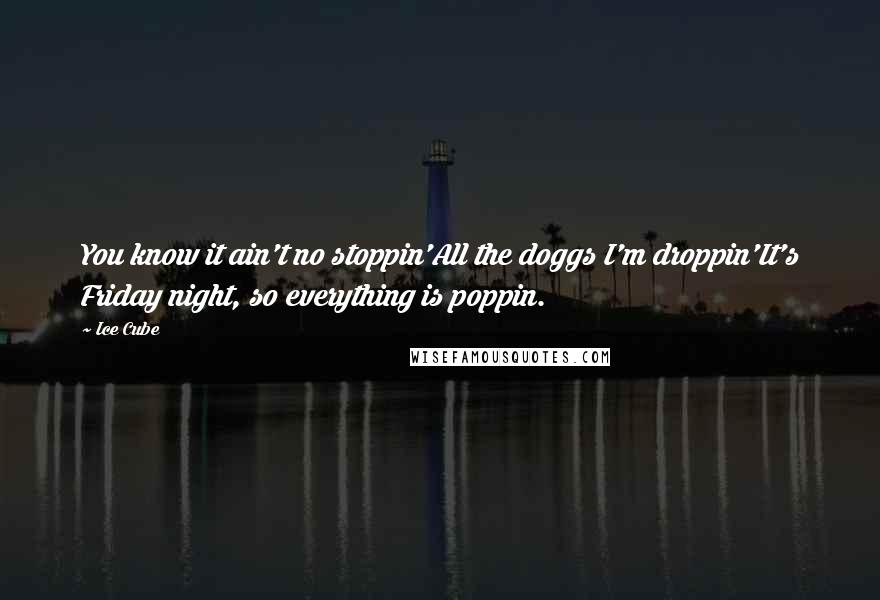 Ice Cube Quotes: You know it ain't no stoppin'All the doggs I'm droppin'It's Friday night, so everything is poppin.