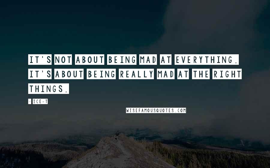 Ice-T Quotes: It's not about being mad at everything. It's about being really mad at the right things.