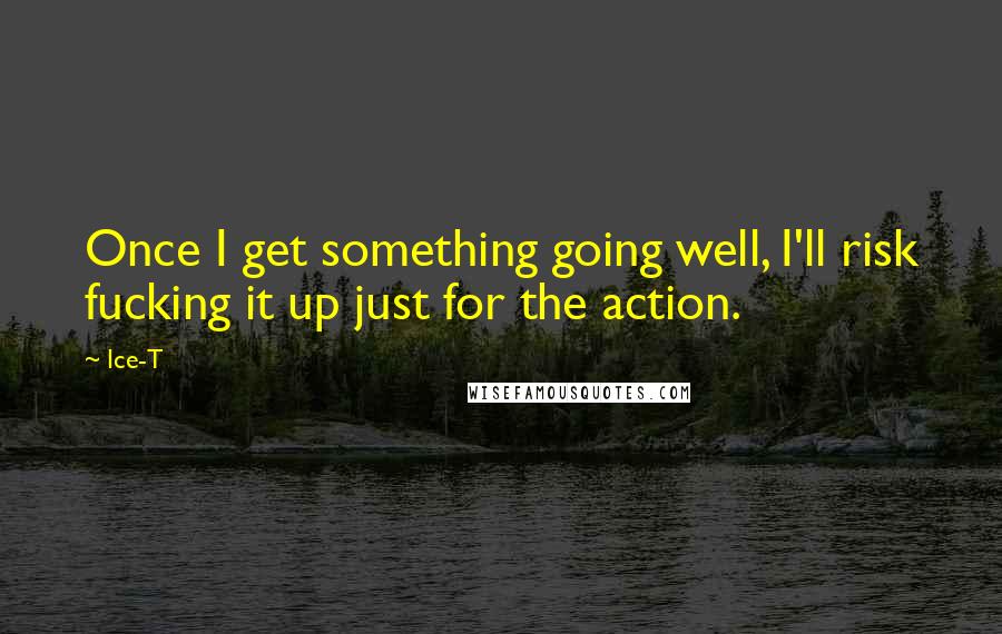 Ice-T Quotes: Once I get something going well, I'll risk fucking it up just for the action.