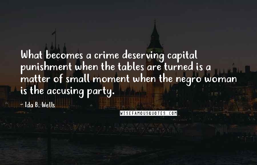 Ida B. Wells Quotes: What becomes a crime deserving capital punishment when the tables are turned is a matter of small moment when the negro woman is the accusing party.