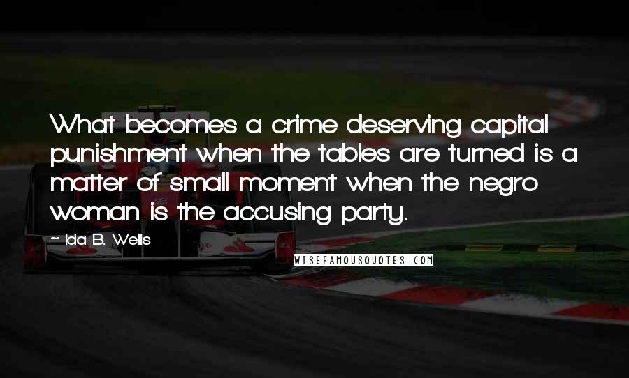 Ida B. Wells Quotes: What becomes a crime deserving capital punishment when the tables are turned is a matter of small moment when the negro woman is the accusing party.