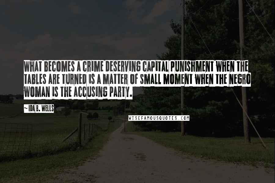 Ida B. Wells Quotes: What becomes a crime deserving capital punishment when the tables are turned is a matter of small moment when the negro woman is the accusing party.