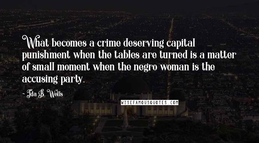 Ida B. Wells Quotes: What becomes a crime deserving capital punishment when the tables are turned is a matter of small moment when the negro woman is the accusing party.