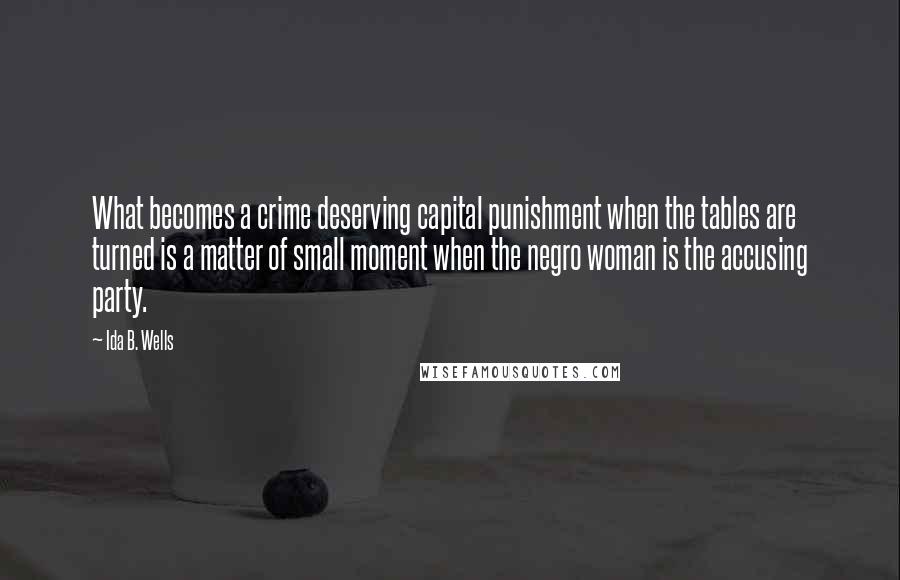 Ida B. Wells Quotes: What becomes a crime deserving capital punishment when the tables are turned is a matter of small moment when the negro woman is the accusing party.