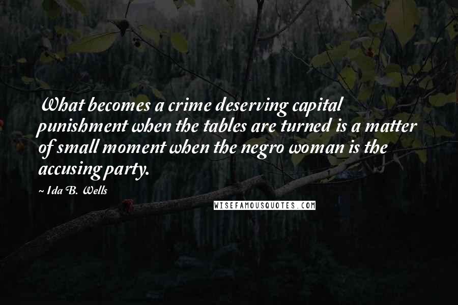 Ida B. Wells Quotes: What becomes a crime deserving capital punishment when the tables are turned is a matter of small moment when the negro woman is the accusing party.