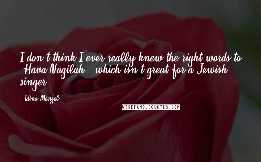 Idina Menzel Quotes: I don't think I ever really knew the right words to 'Hava Nagilah,' which isn't great for a Jewish singer.