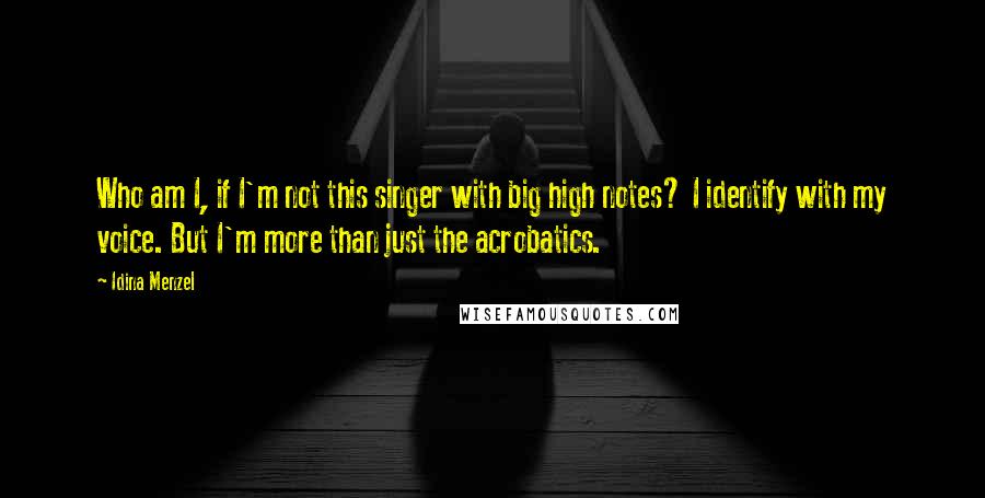Idina Menzel Quotes: Who am I, if I'm not this singer with big high notes? I identify with my voice. But I'm more than just the acrobatics.