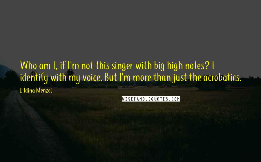 Idina Menzel Quotes: Who am I, if I'm not this singer with big high notes? I identify with my voice. But I'm more than just the acrobatics.