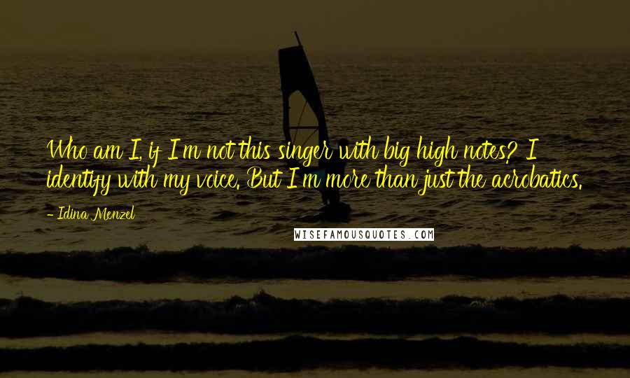 Idina Menzel Quotes: Who am I, if I'm not this singer with big high notes? I identify with my voice. But I'm more than just the acrobatics.