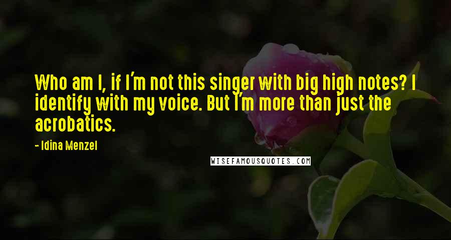 Idina Menzel Quotes: Who am I, if I'm not this singer with big high notes? I identify with my voice. But I'm more than just the acrobatics.