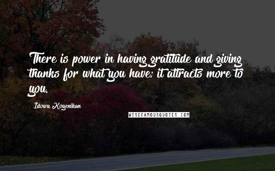 Idowu Koyenikan Quotes: There is power in having gratitude and giving thanks for what you have; it attracts more to you.