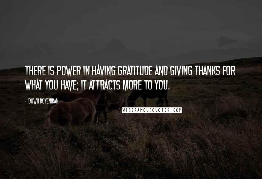 Idowu Koyenikan Quotes: There is power in having gratitude and giving thanks for what you have; it attracts more to you.