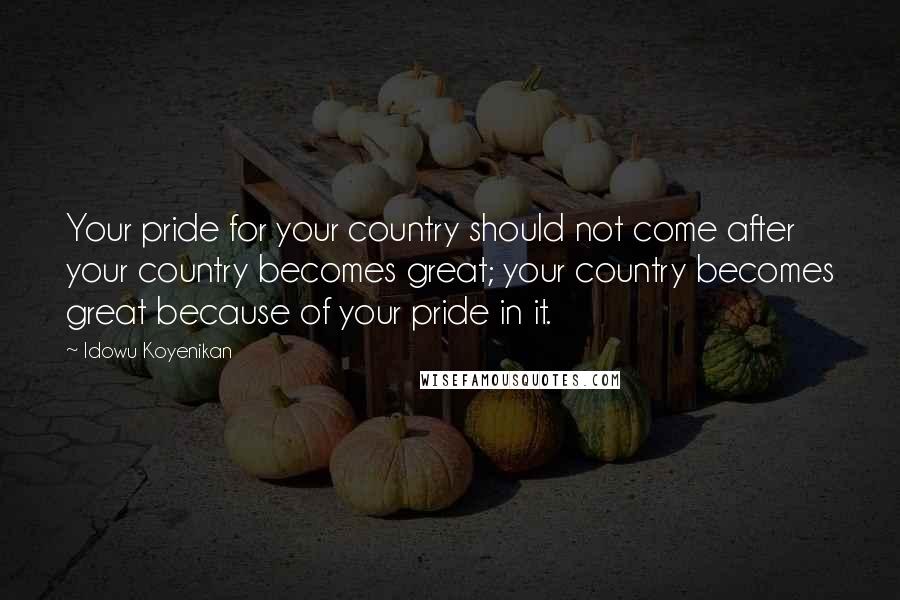 Idowu Koyenikan Quotes: Your pride for your country should not come after your country becomes great; your country becomes great because of your pride in it.