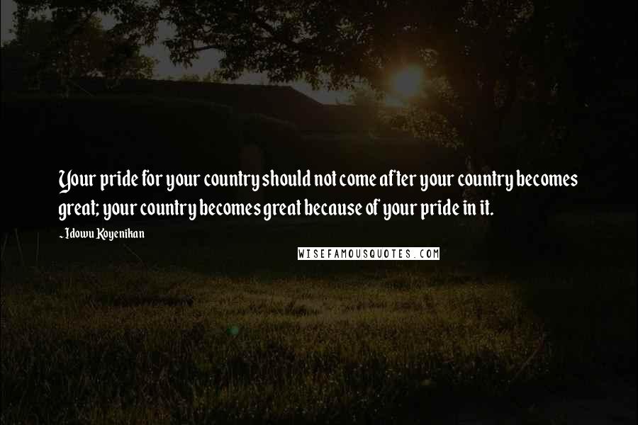 Idowu Koyenikan Quotes: Your pride for your country should not come after your country becomes great; your country becomes great because of your pride in it.