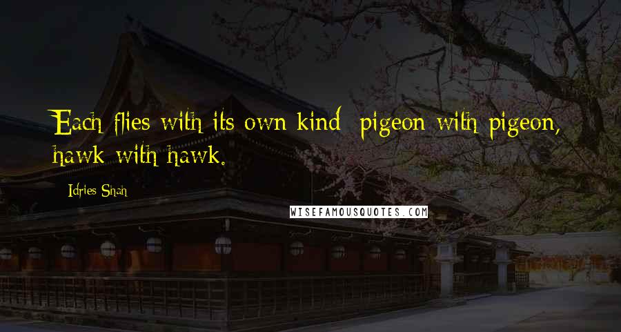 Idries Shah Quotes: Each flies with its own kind: pigeon with pigeon, hawk with hawk.