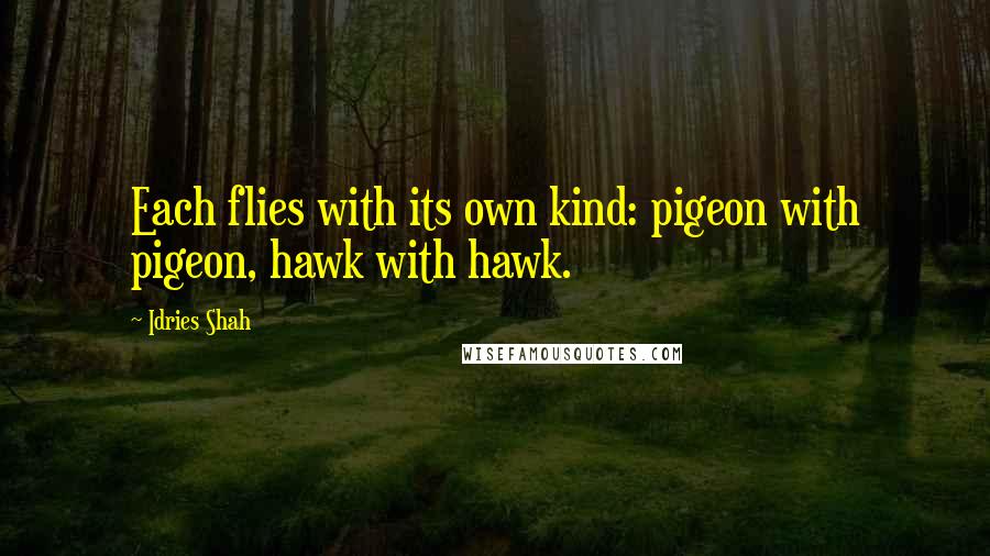 Idries Shah Quotes: Each flies with its own kind: pigeon with pigeon, hawk with hawk.