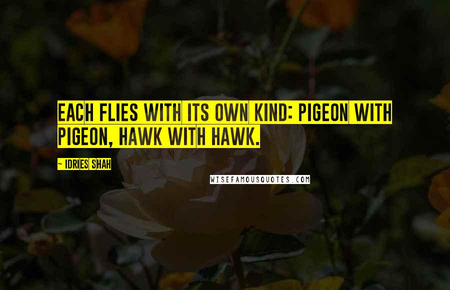 Idries Shah Quotes: Each flies with its own kind: pigeon with pigeon, hawk with hawk.