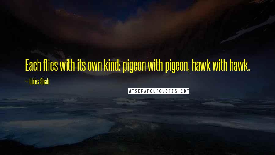 Idries Shah Quotes: Each flies with its own kind: pigeon with pigeon, hawk with hawk.