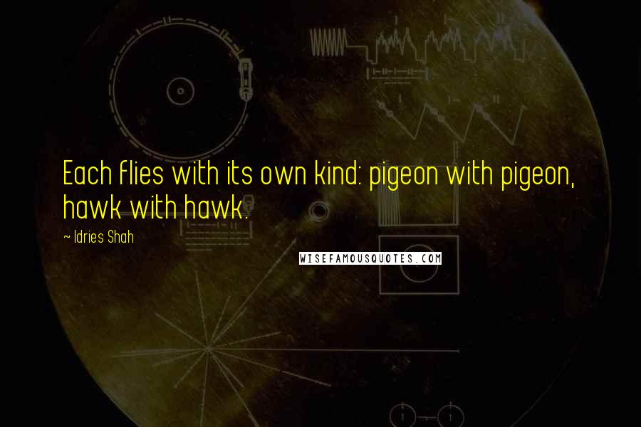 Idries Shah Quotes: Each flies with its own kind: pigeon with pigeon, hawk with hawk.