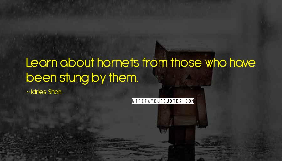 Idries Shah Quotes: Learn about hornets from those who have been stung by them.
