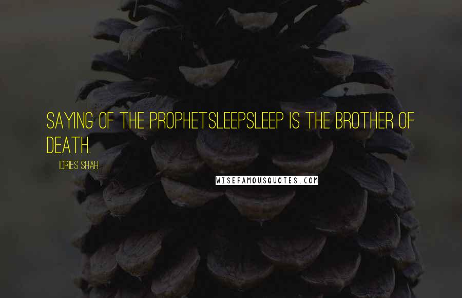 Idries Shah Quotes: Saying of the ProphetSleepSleep is the brother of death.