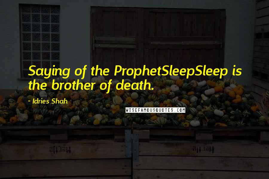 Idries Shah Quotes: Saying of the ProphetSleepSleep is the brother of death.