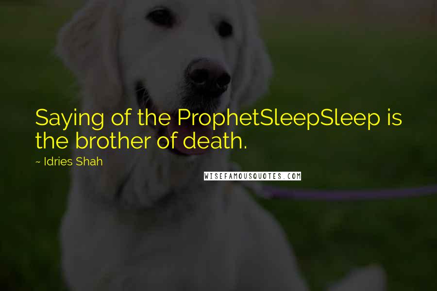 Idries Shah Quotes: Saying of the ProphetSleepSleep is the brother of death.