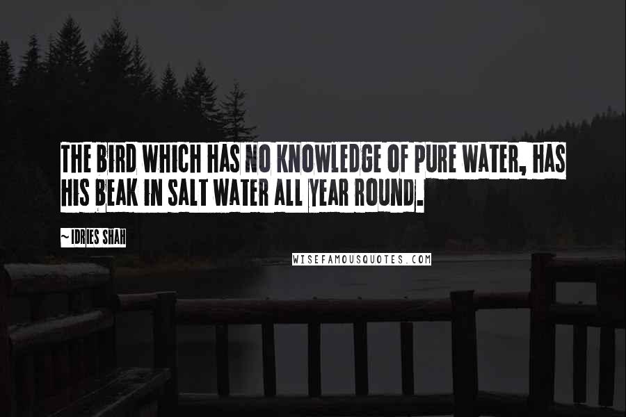 Idries Shah Quotes: The bird which has no knowledge of pure water, has his beak in salt water all year round.