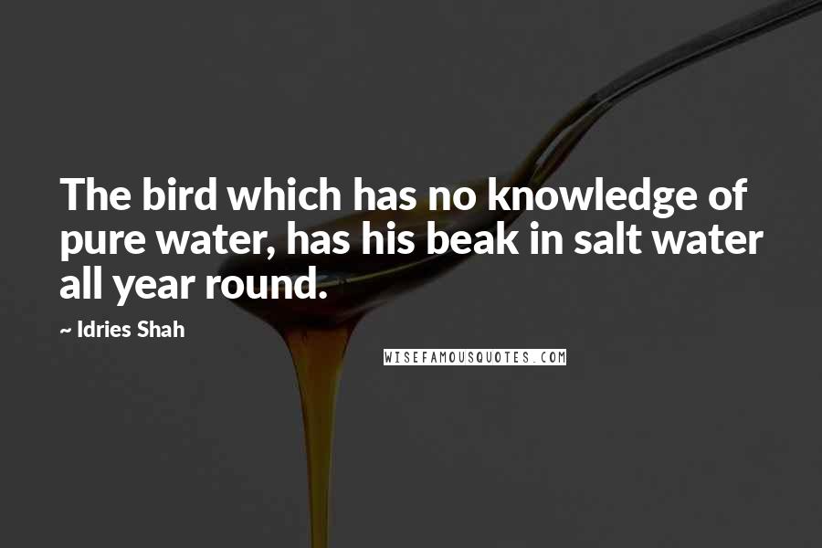 Idries Shah Quotes: The bird which has no knowledge of pure water, has his beak in salt water all year round.