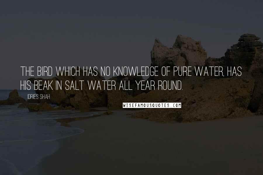 Idries Shah Quotes: The bird which has no knowledge of pure water, has his beak in salt water all year round.